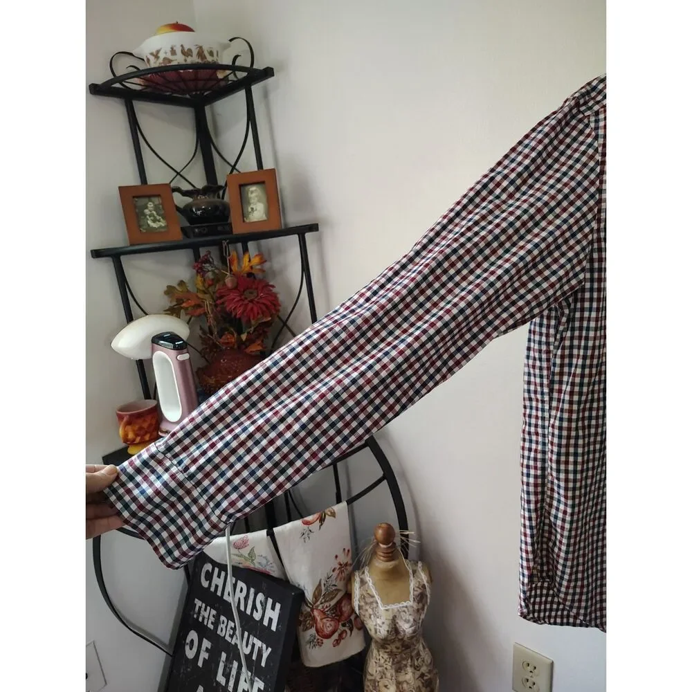 J.Crew Flex Washed Slim Gingham Button Down Shirt Men's Large Red Blue Cotton